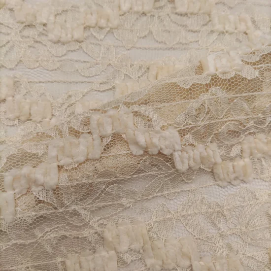 Poly Dentelle avec Fil Chenille Fleur Vague Bord Broderie Tissu pour Jupe Robe Partie Vêtement Tissu